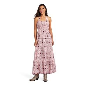 Ariat Pink Memphis Halter Western Coastal Cowgirl Coquette Smocked Maxi Dress M